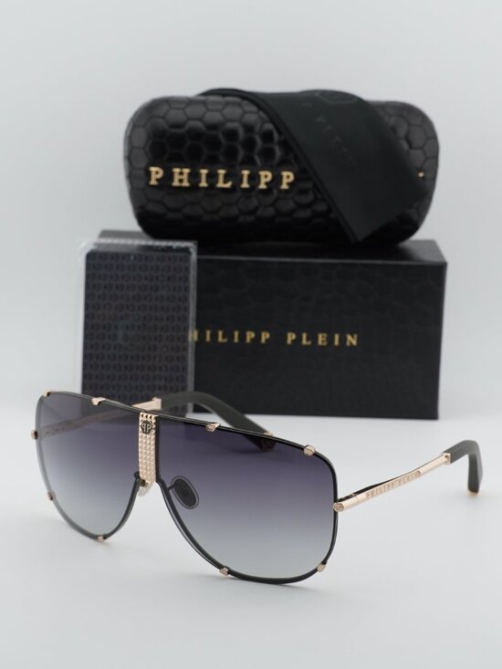 Philipp Plein SPP075M 0376 Aviator Sunglasses – Gold / Grey main image 6